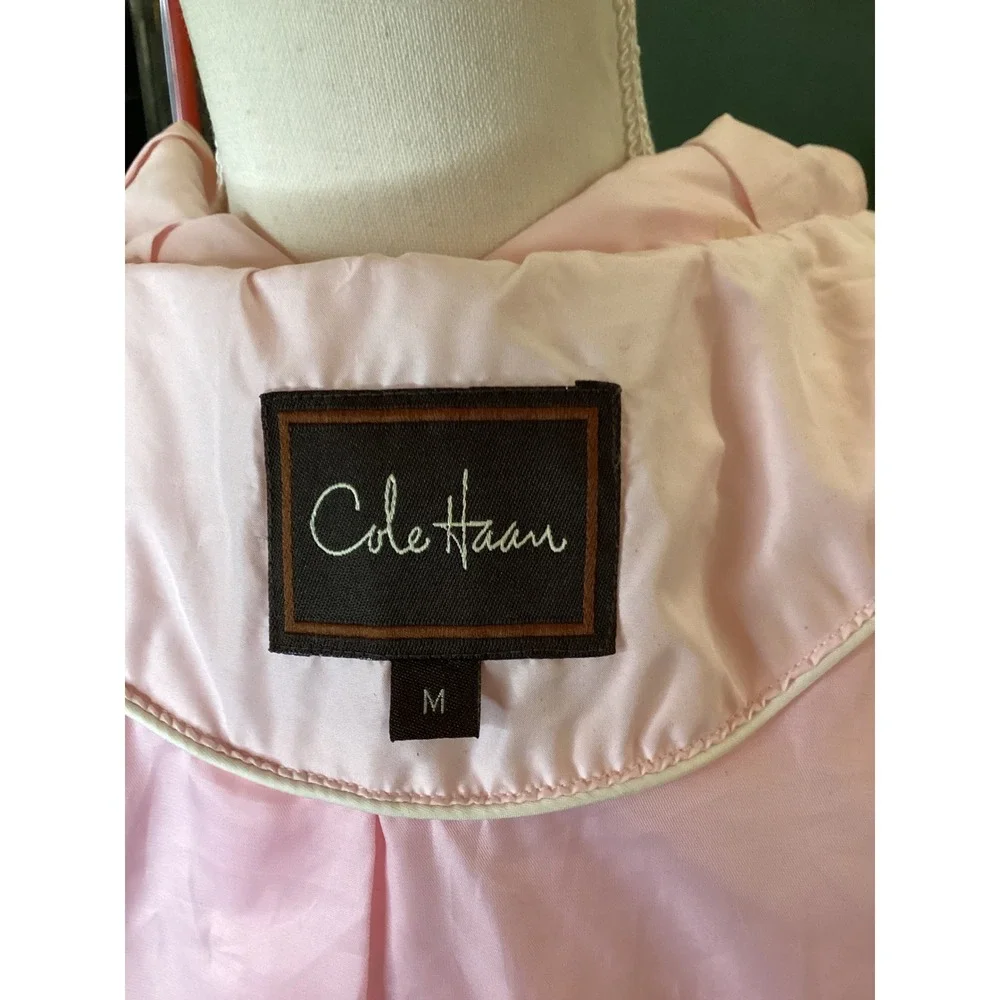 Cole Haan Baby Pink Rain Coat SZ Medium Bow Cuff Belted Jacket - Picture 6 of 7